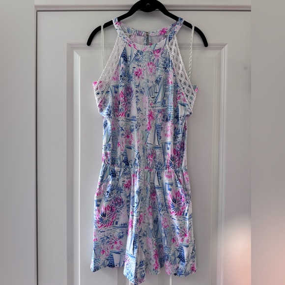 Lilly Pulitzer Lala Romper SZ XS Crew Blue Tint Sea To Shining Sea - Picture 7 of 16